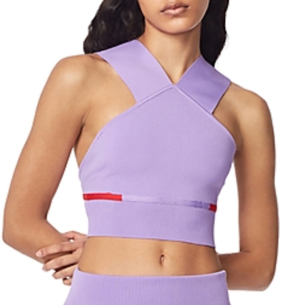 Herve Leger Purple Halter Crop Top with Red Accent